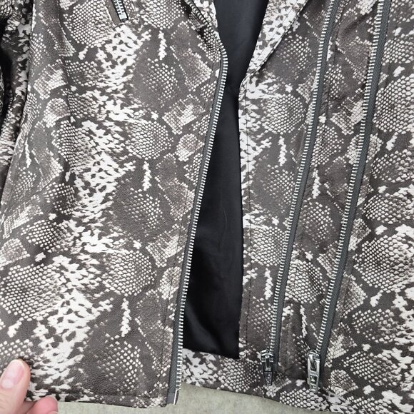 Colleen Lopez Snake Print Faux Leather Moto Jacket With Zipper Accents - Picture 4 of 9